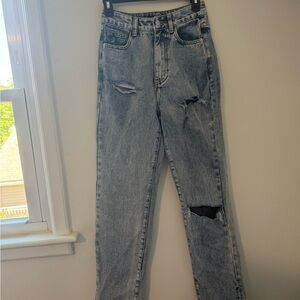 PrettyLittleThing Blue High Rise Distressed Jeans